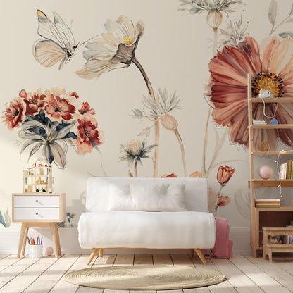 Wildflower Dreams Wallpaper (Cream) - 18 FT H X 17.4 FT W LUXE