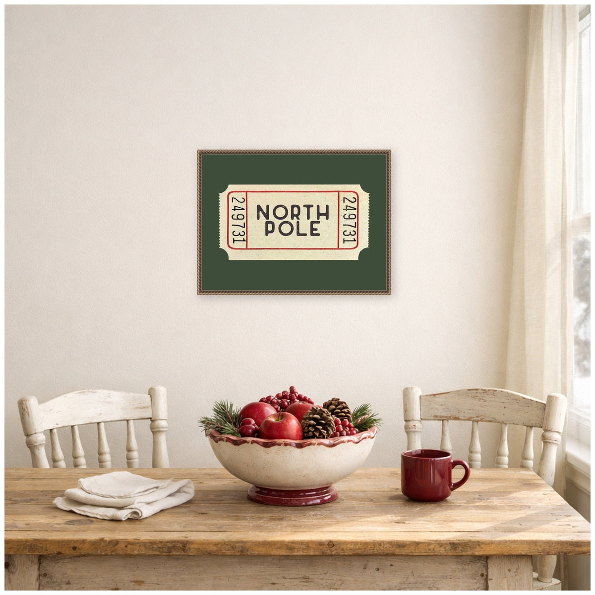 North Pole Green Ticket by Kikiandnim Framed Canvas Wall Art Print