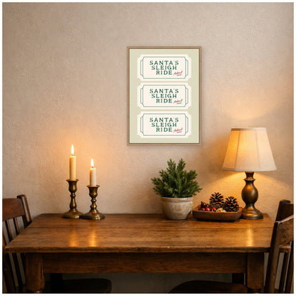 Santa Sleigh Ride Retro Ticket by Lucky Guava Framed Canvas Wall Art Print