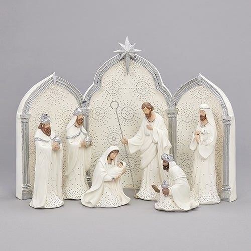 9 PC Silver Dot Nativity Set with Triptych Backdrop