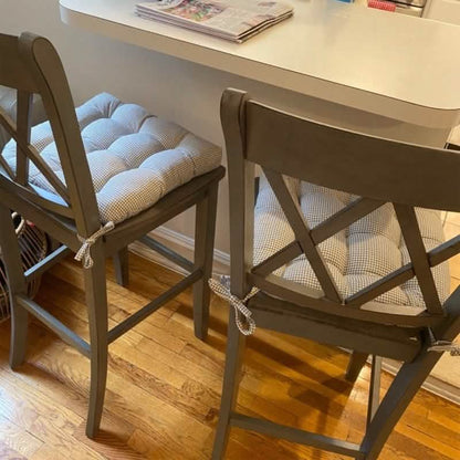 Madrid Grey Gingham Dining Chair Pads - Made in USA - 100% Cotton - Machine Washable