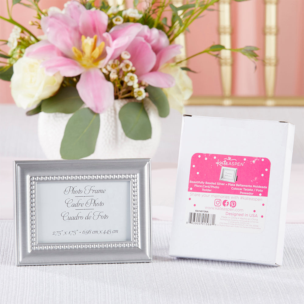 Beautifully Beaded Silver Place Card/Photo Holder (Set of 6)