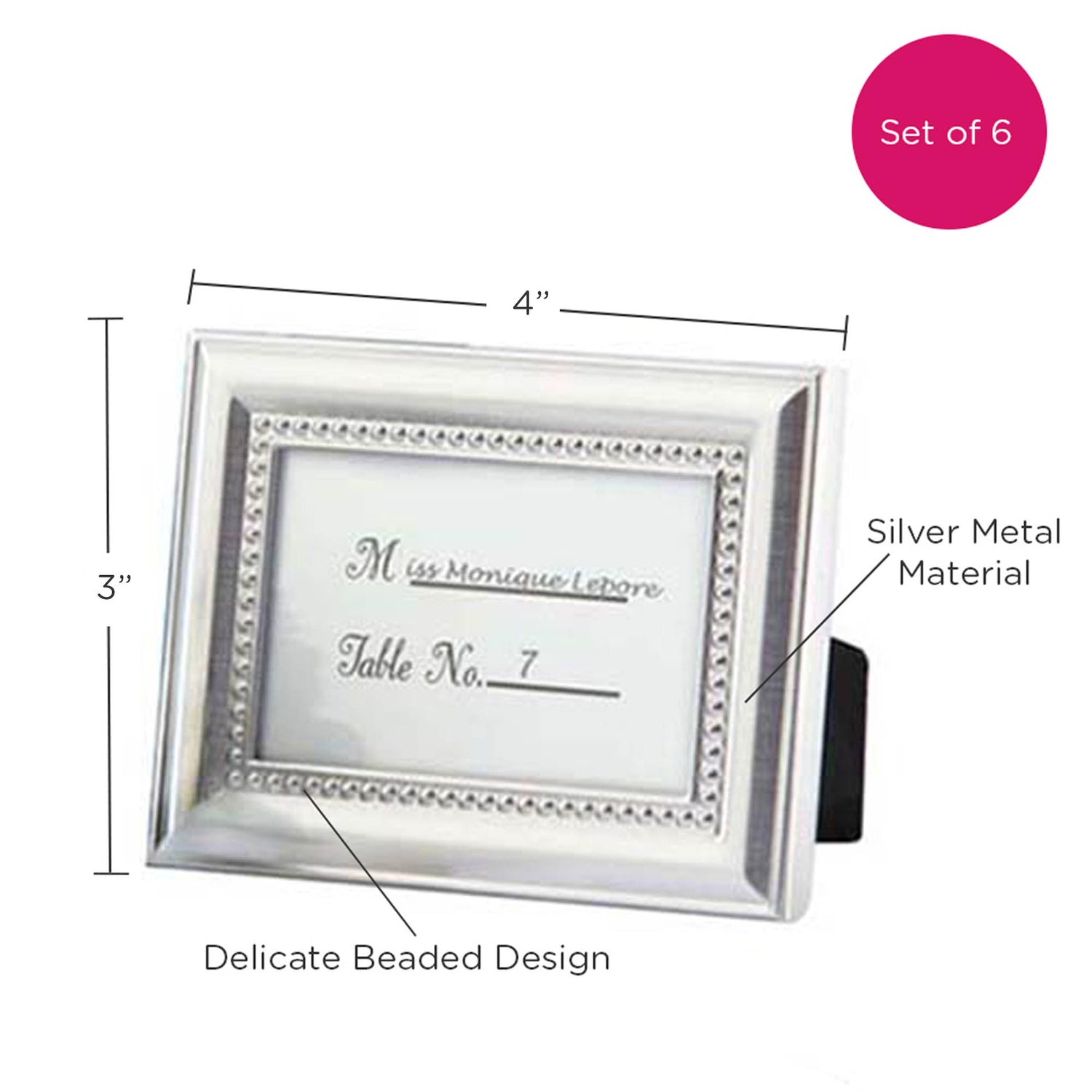 Beautifully Beaded Silver Place Card/Photo Holder (Set of 6)