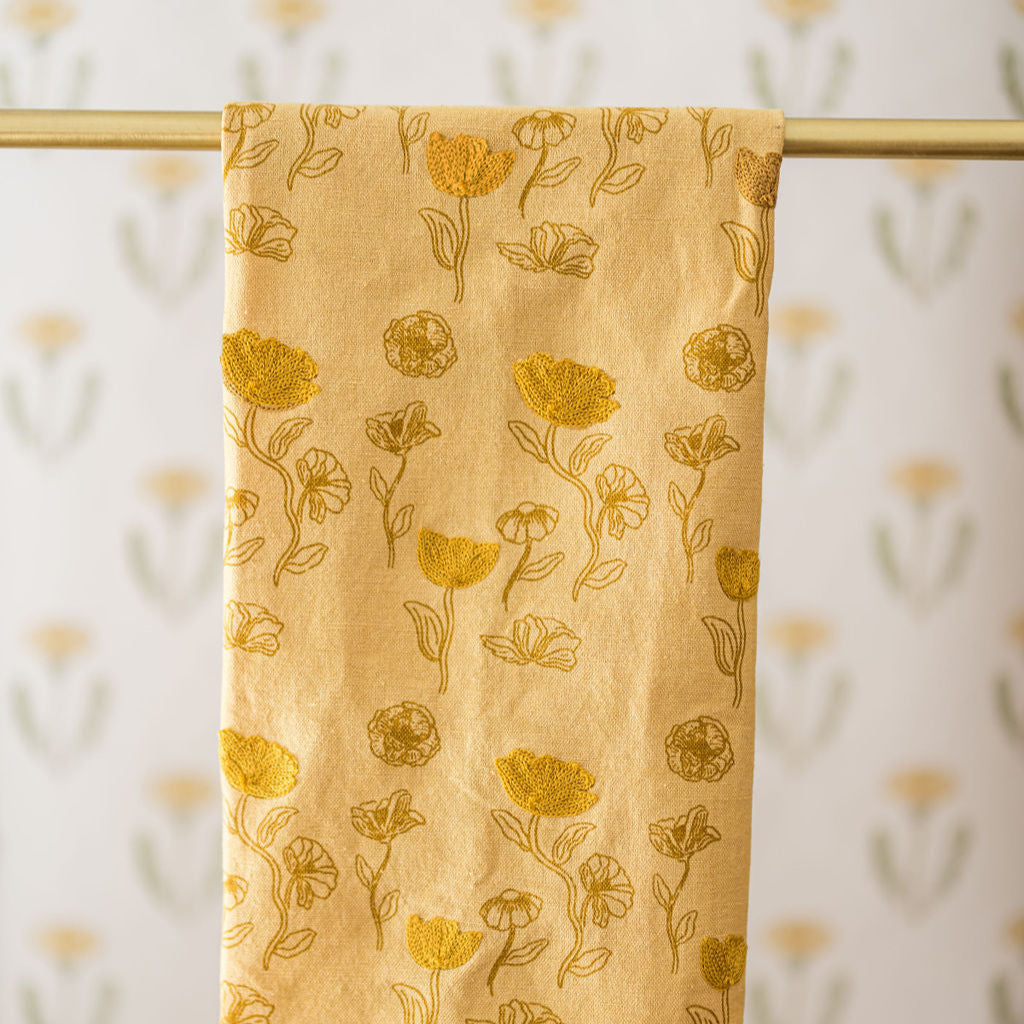 Yellow Poppy Embroidered Dish Towel