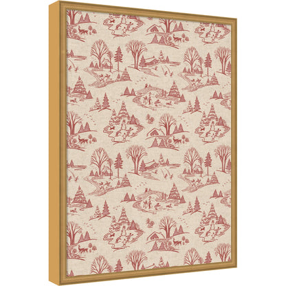 Kate and Laurel Framed Fabric Pinboard Wonderland Red Toile
