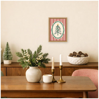 Retro Striped Christmas Tree by Lucky Guava Framed Canvas Wall Art Print