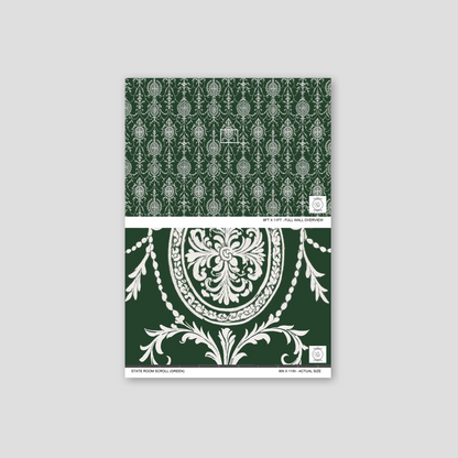 State Room Scroll (Green) Wallpaper