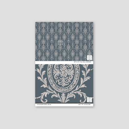 State Room Scroll (Blue) Wallpaper