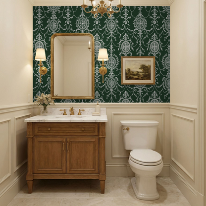 State Room Scroll (Green) Wallpaper