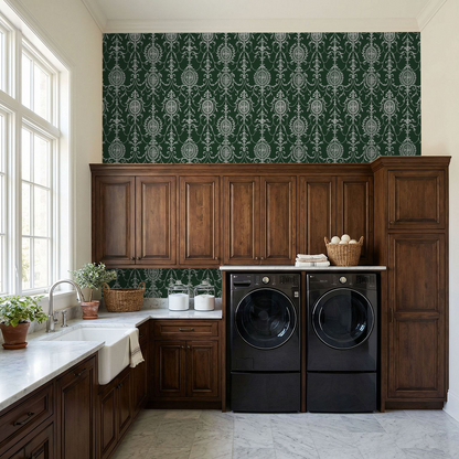 State Room Scroll (Green) Wallpaper