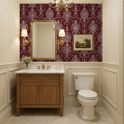 State Room Scroll (Burgundy) Wallpaper