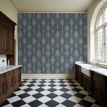 State Room Scroll (Blue) Wallpaper