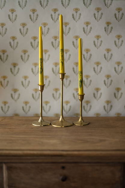 Floral Inlaid Tapered Candle in Cream - Set of 3