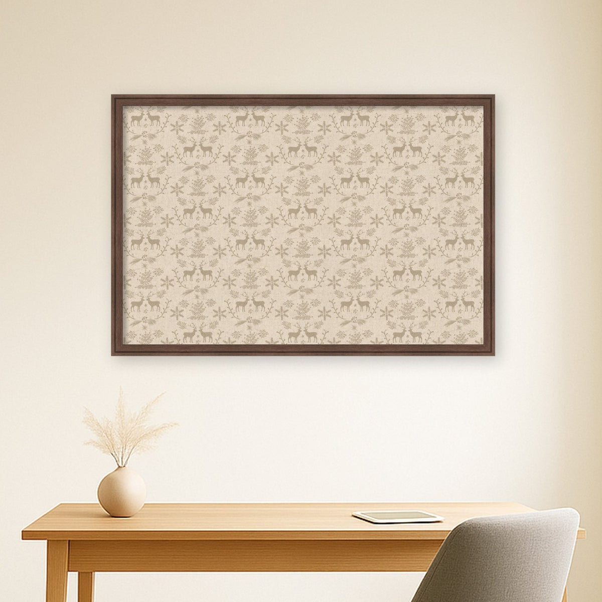 Framed Fabric Pinboard Reindeer Linen Printed Bulletin Board