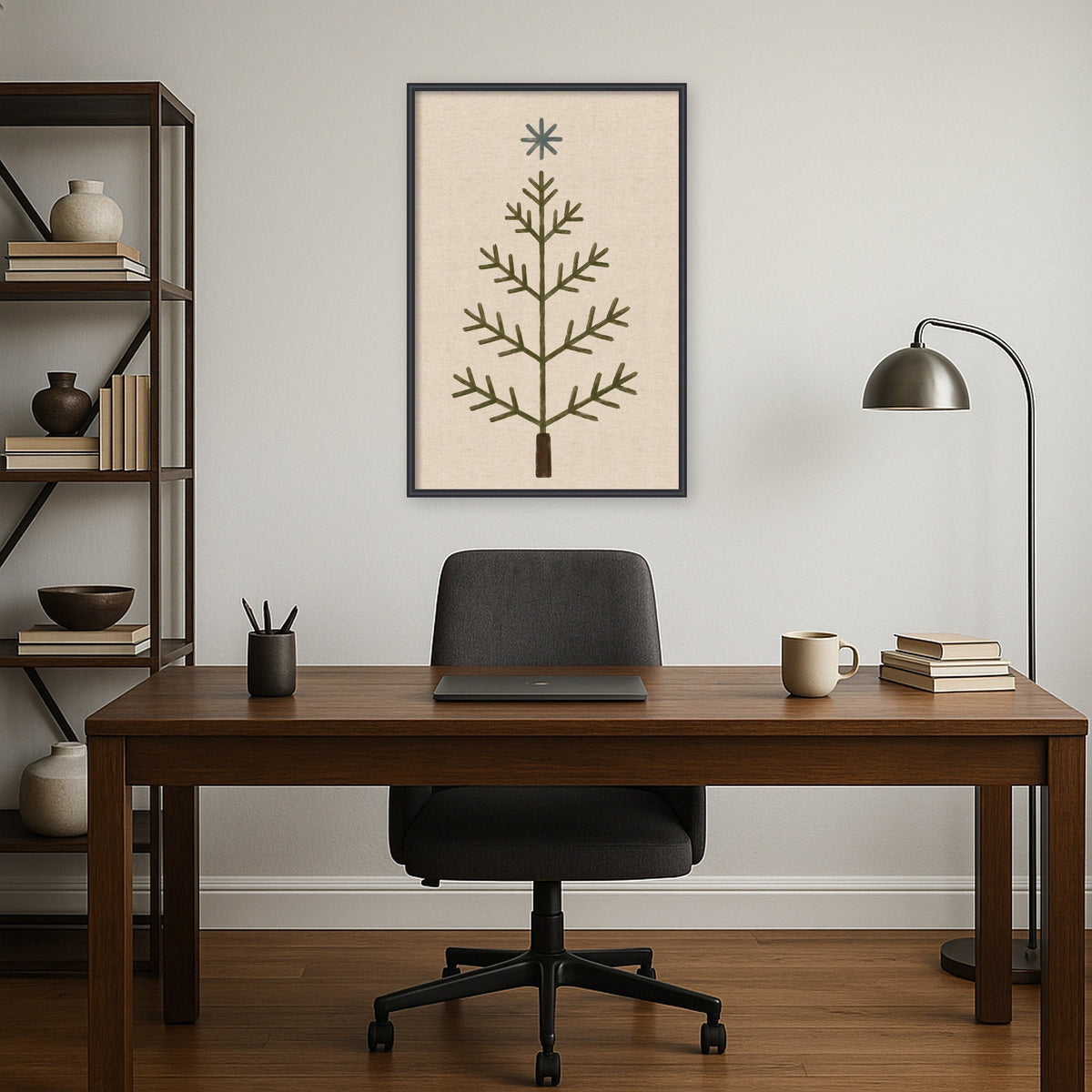 Kate and Laurel Framed Fabric Pinboard Scandi Tree Linen