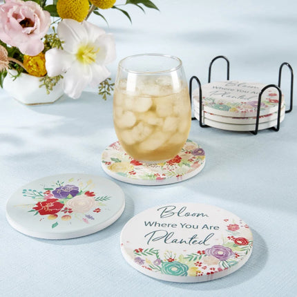 Garden Blooms Ceramic Coaster with Holder (Set of 6)