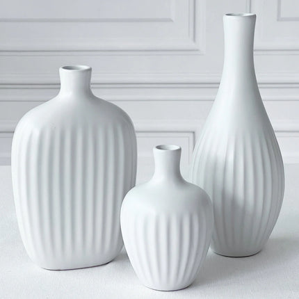 White Textured Ceramic Minimalist Vase (Set of 3)