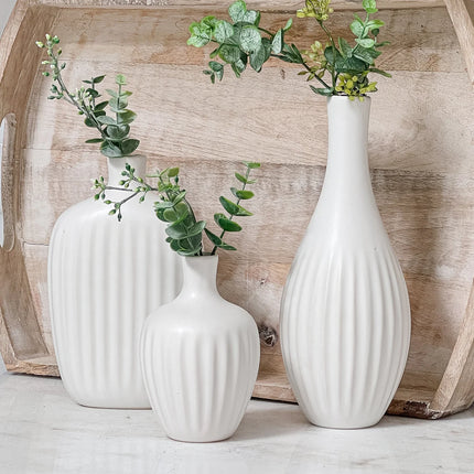 White Textured Ceramic Minimalist Vase (Set of 3)