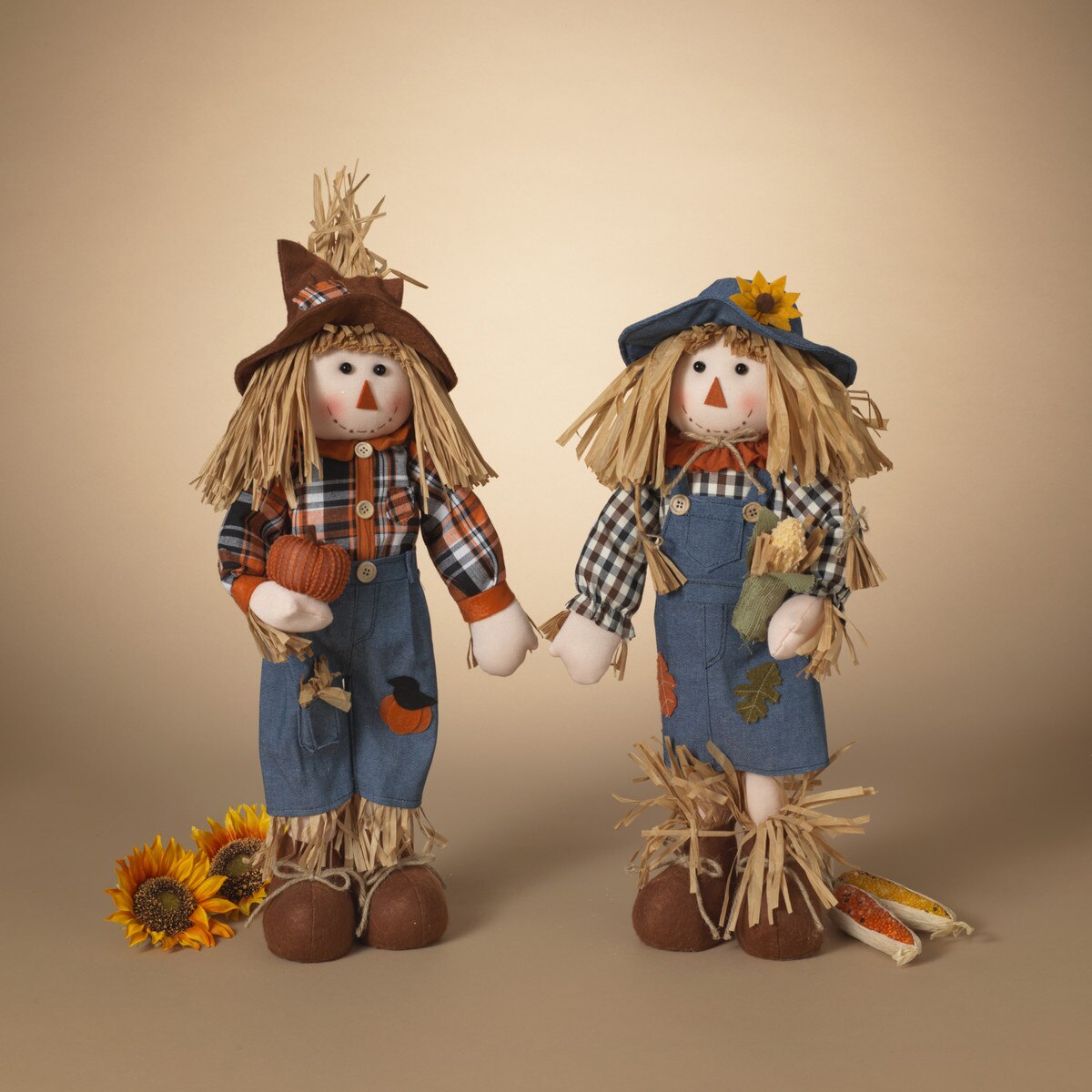 23"H Plush Standing Scarecrow Figurine, Set of 2