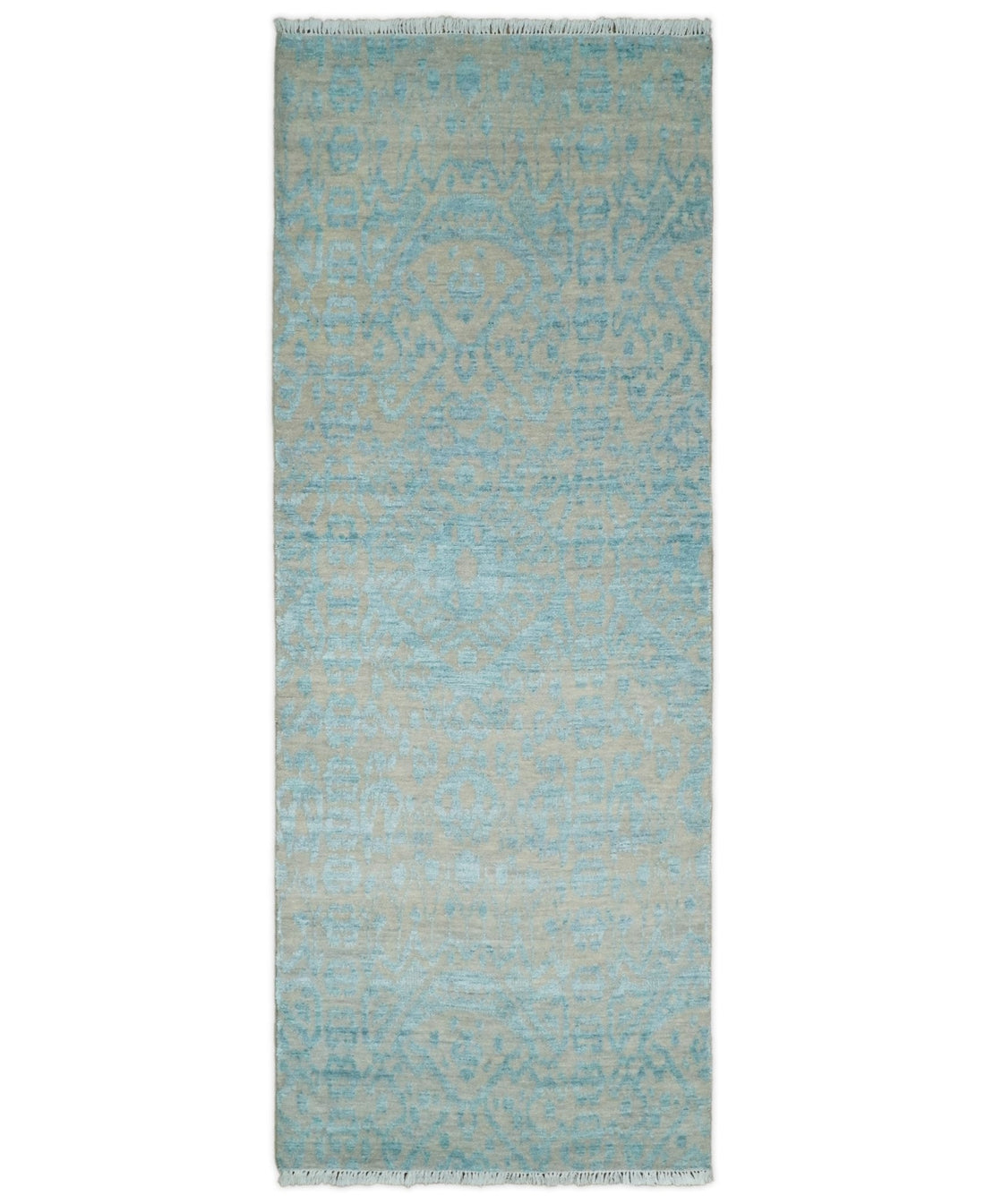 3x8 Fine Hand Knotted Camel and Blue Traditional Persian Style Antique Wool and Silk Rug