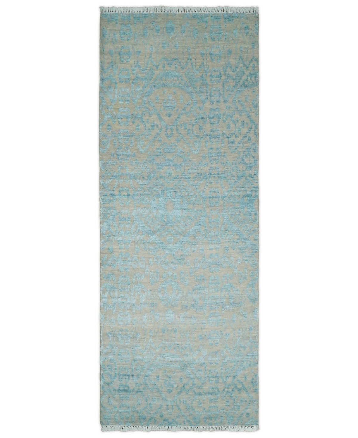 3x8 Fine Hand Knotted Camel and Blue Traditional Persian Style Antique Wool and Silk Rug