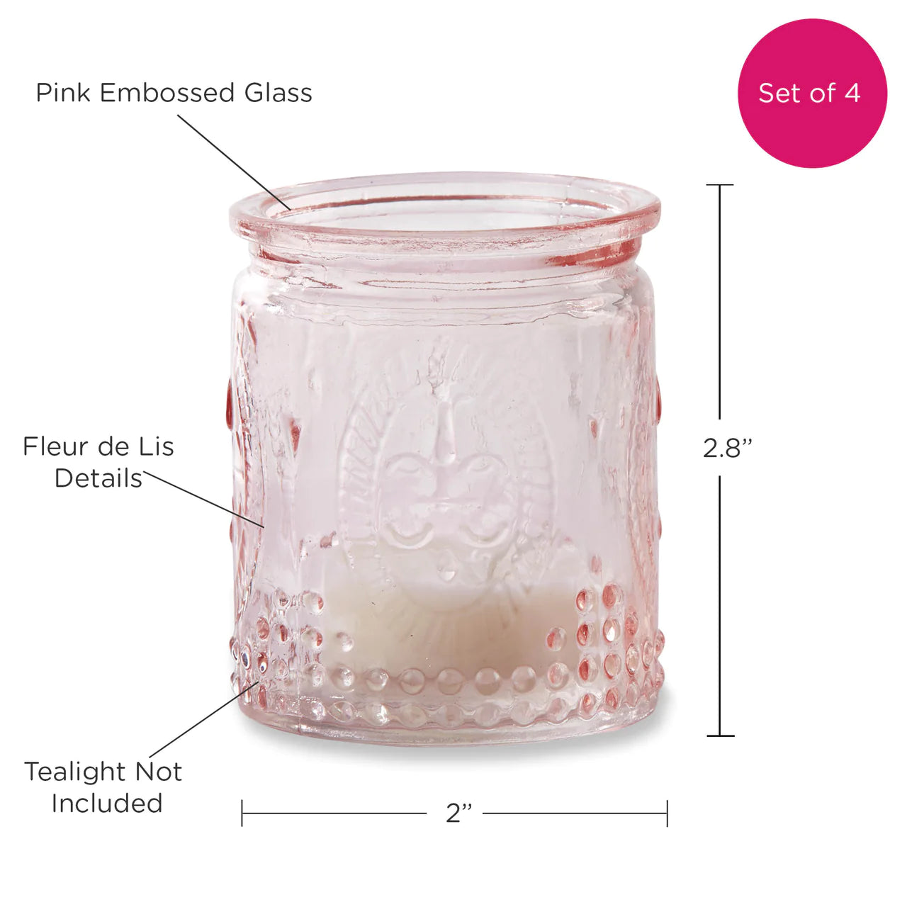 Vintage Pink Glass Tea Light Holder (Set of 4)