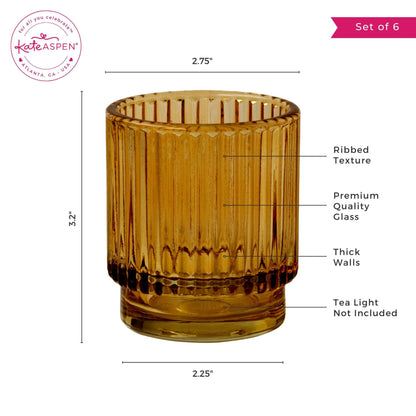 Ribbed Amber Glass Votive Candle Holder (Set of 6)