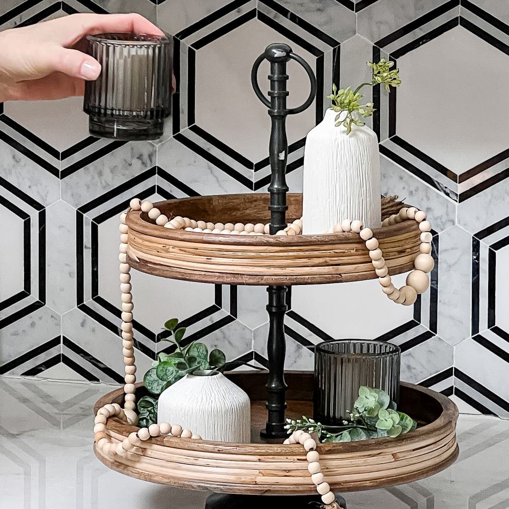 Ribbed Smoke Gray Glass Votive Candle Holder (Set of 6)