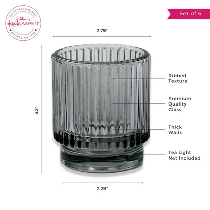 Ribbed Smoke Gray Glass Votive Candle Holder (Set of 6)