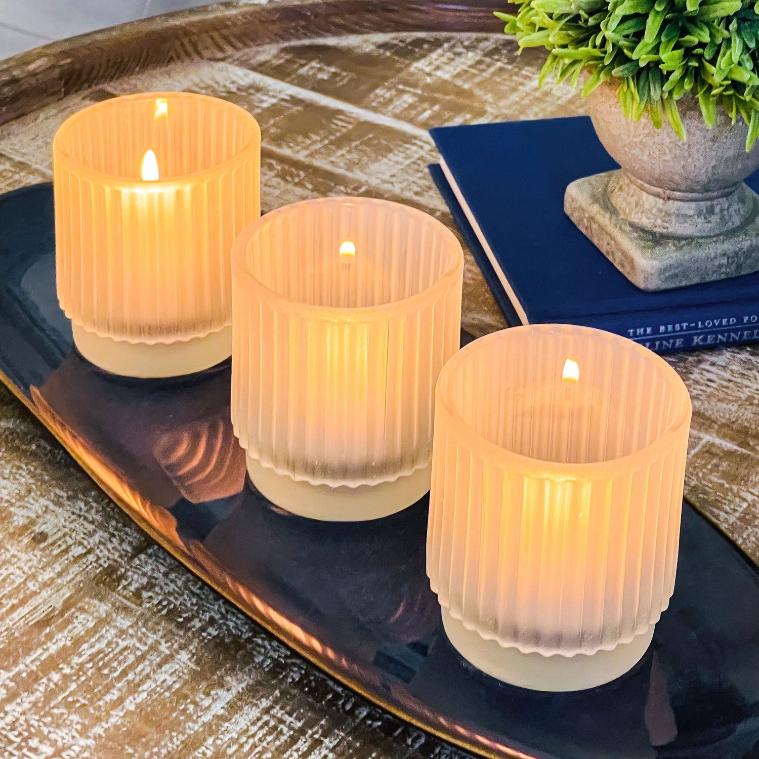 Ribbed Frosted Glass Votive Candle Holder (Set of 6)