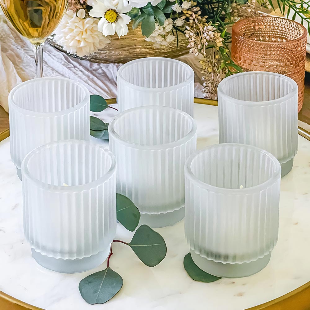 Ribbed Frosted Glass Votive Candle Holder (Set of 6)