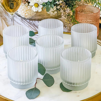 Ribbed Frosted Glass Votive Candle Holder (Set of 6)