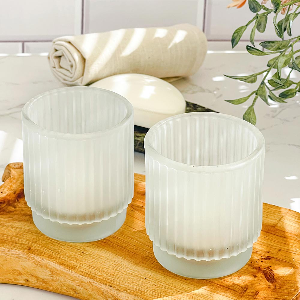 Ribbed Frosted Glass Votive Candle Holder (Set of 6)