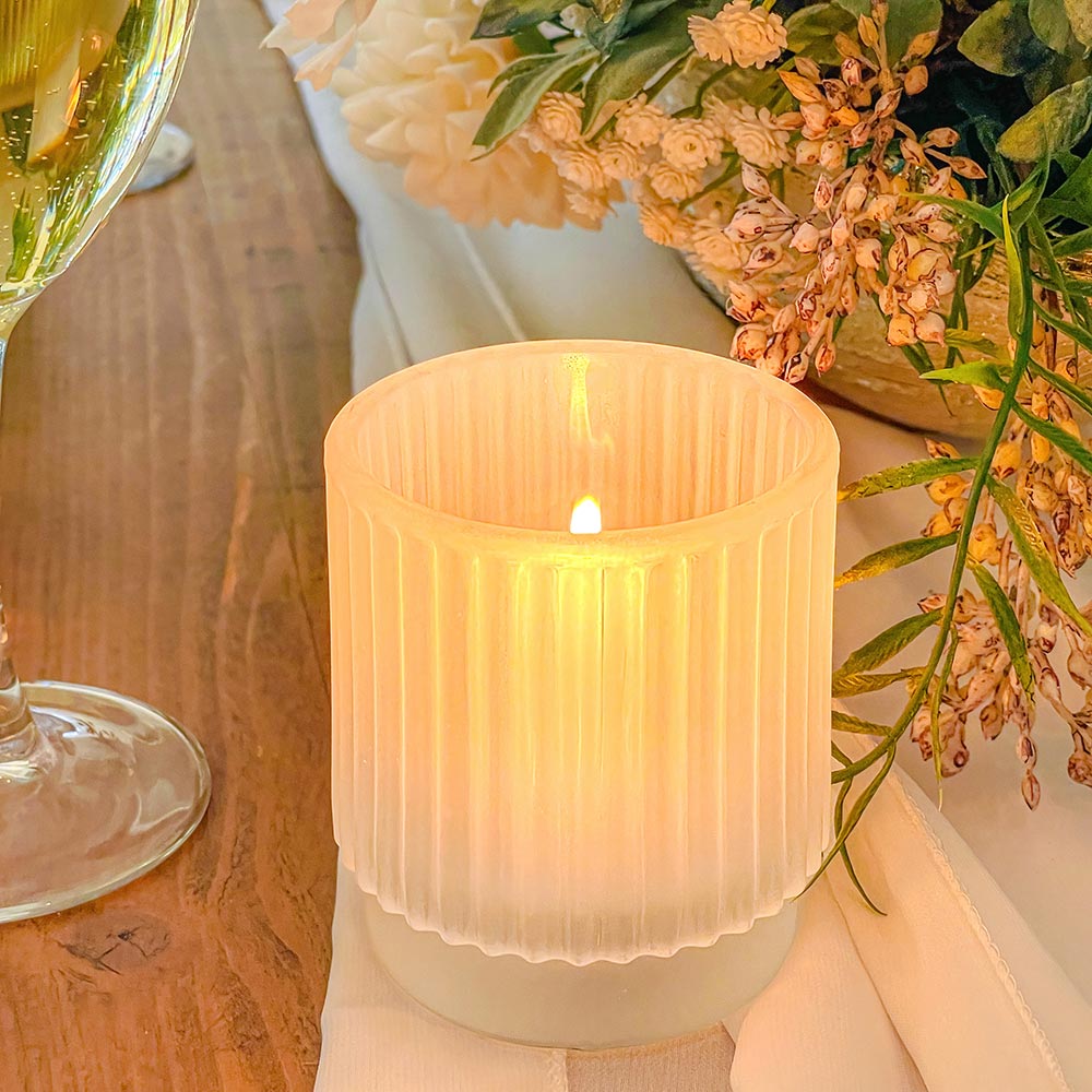 Ribbed Frosted Glass Votive Candle Holder (Set of 6)