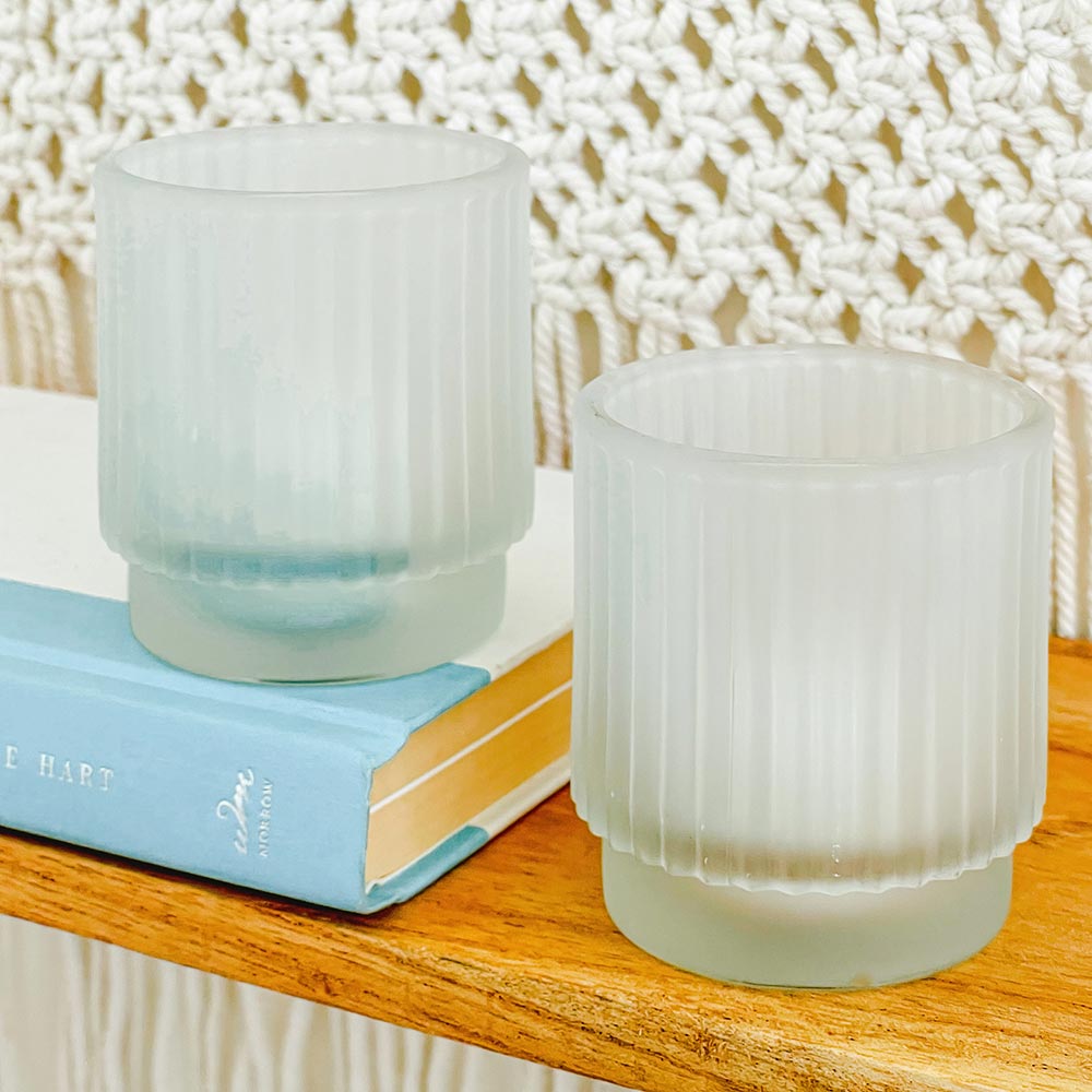 Ribbed Frosted Glass Votive Candle Holder (Set of 6)