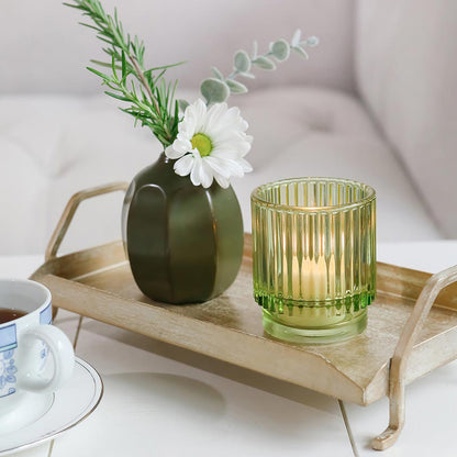 Ribbed Green Glass Votive Candle Holder (Set of 6)