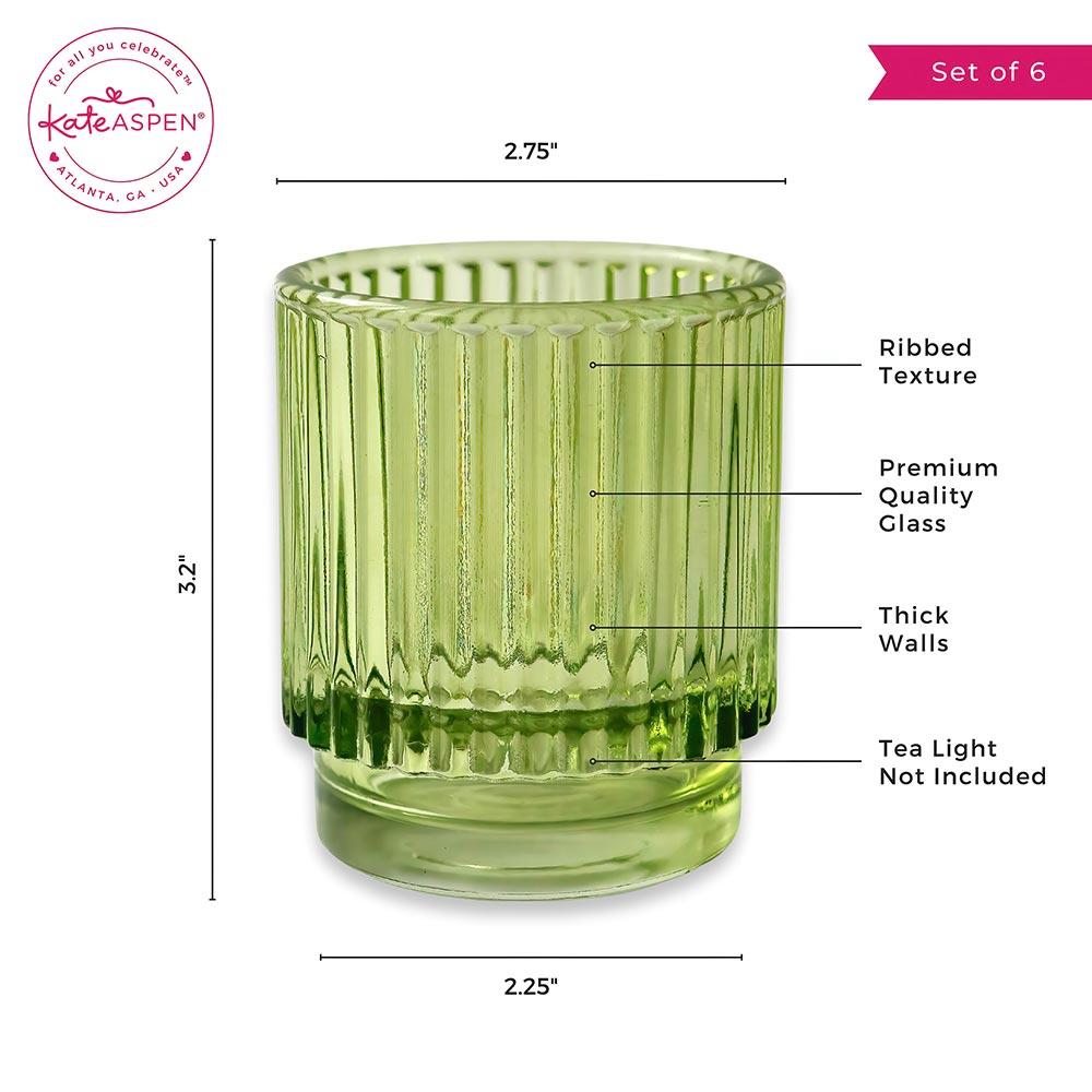 Ribbed Green Glass Votive Candle Holder (Set of 6)