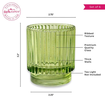 Ribbed Green Glass Votive Candle Holder (Set of 6)