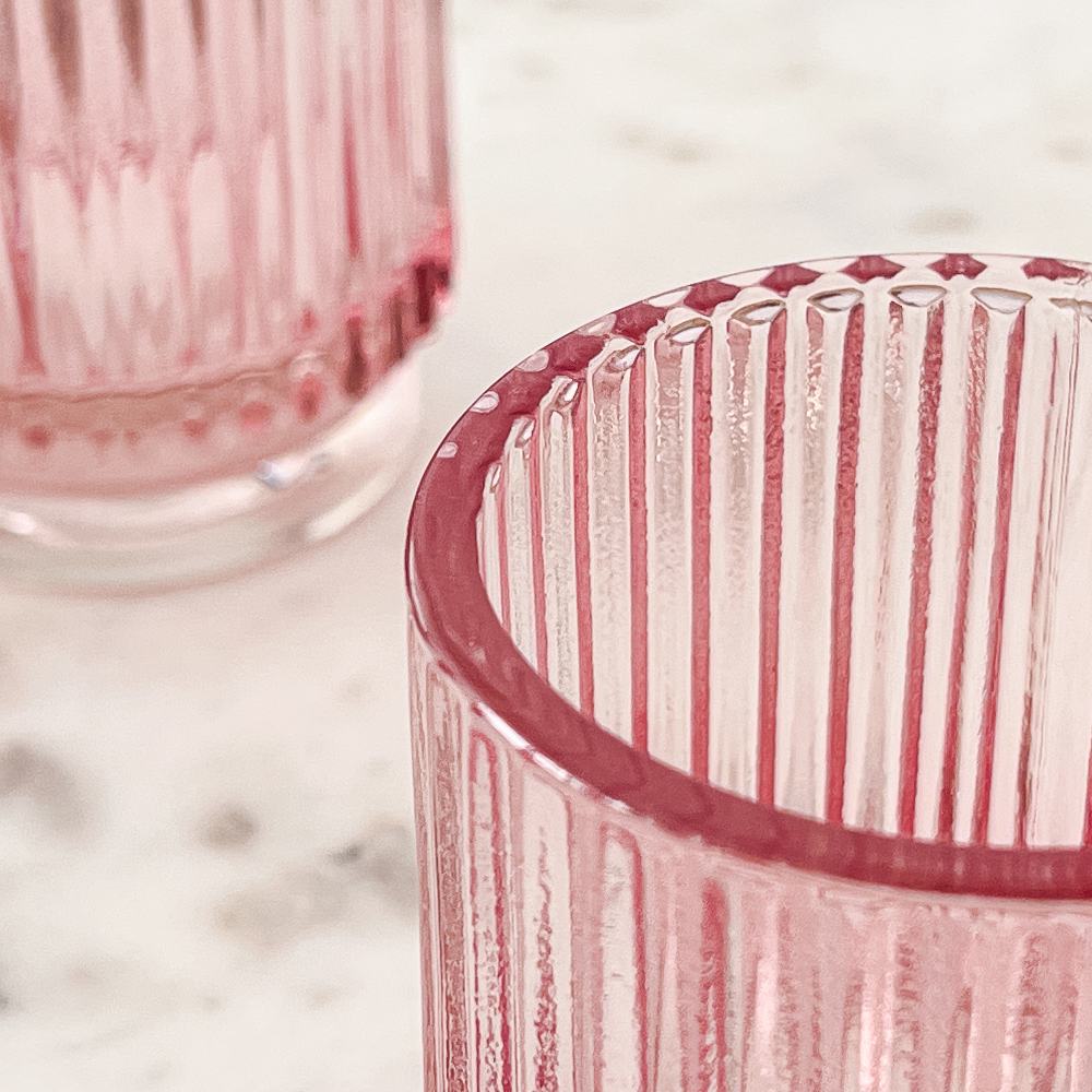 Ribbed Pink Glass Votive Candle Holder (Set of 6)