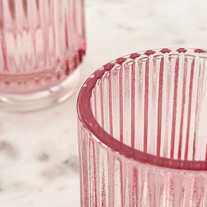 Ribbed Pink Glass Votive Candle Holder (Set of 6)