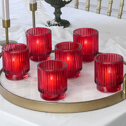 Ribbed Red Glass Votive Candle Holder (Set of 6)