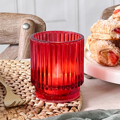 Ribbed Red Glass Votive Candle Holder (Set of 6)