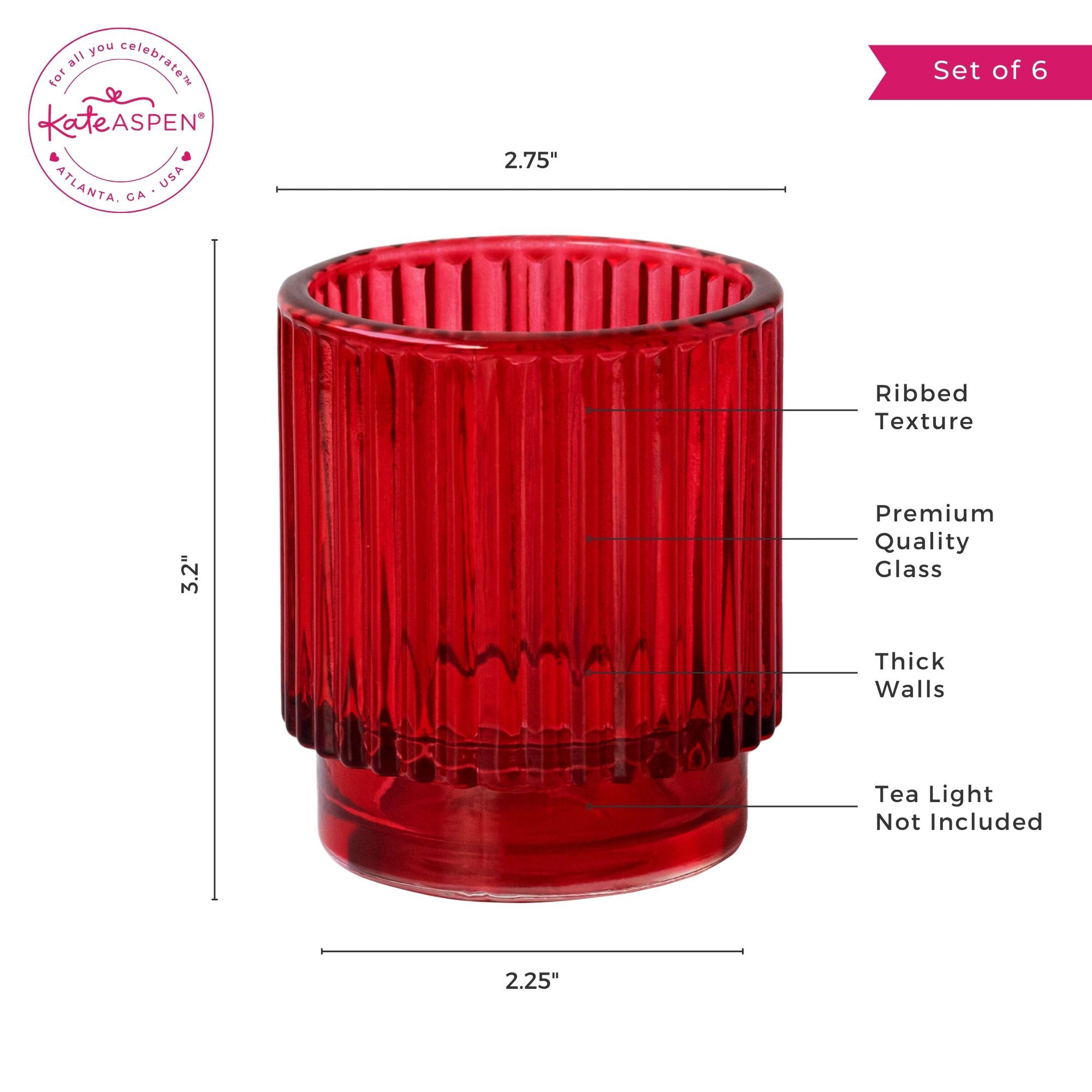 Ribbed Red Glass Votive Candle Holder (Set of 6)