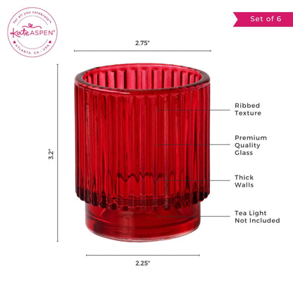 Ribbed Red Glass Votive Candle Holder (Set of 6)
