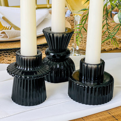 Black Ribbed Candlestick/Tealight Holders- Set of 6