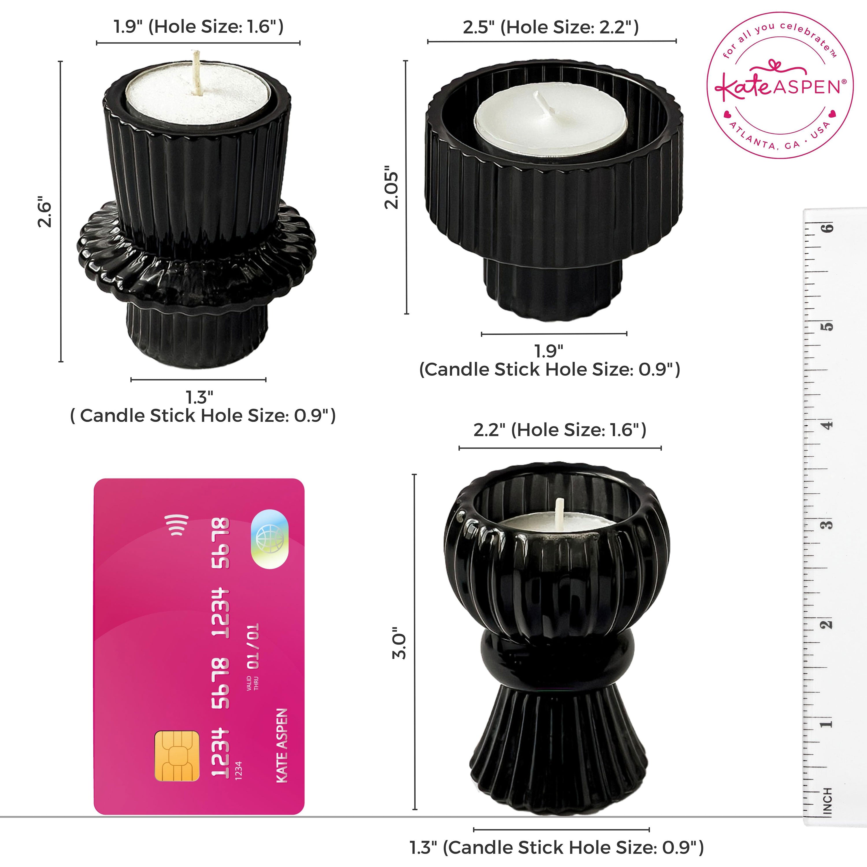 Black Ribbed Candlestick/Tealight Holders- Set of 6