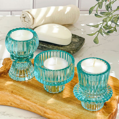 Blue Ribbed Candlestick/Tealight Holders- Set of 6