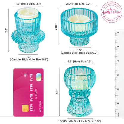 Blue Ribbed Candlestick/Tealight Holders- Set of 6