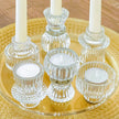 Vintage Ribbed Glass Clear Candle/Candlestick Holders Set of 6 - Assorted