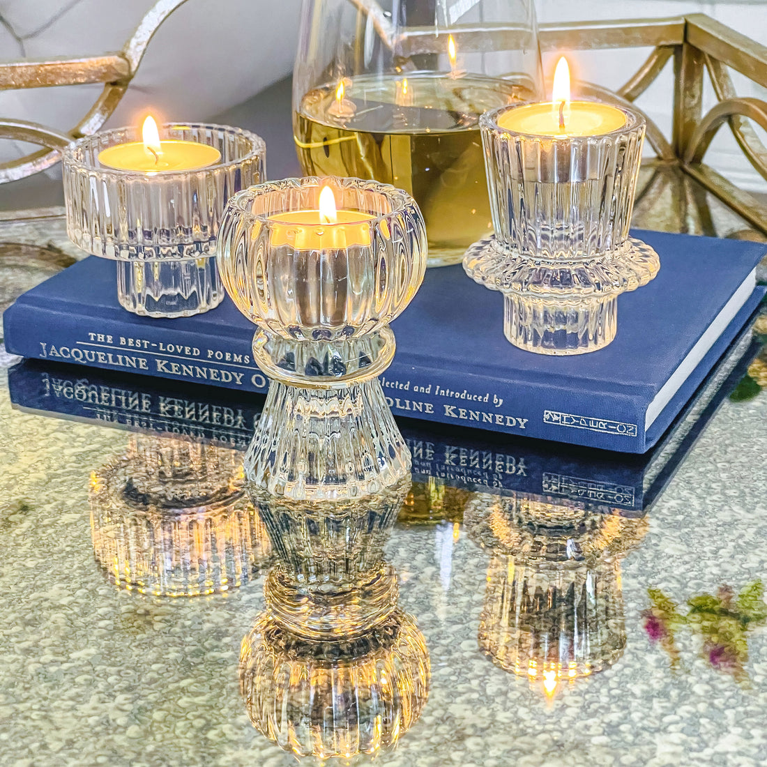 Clear Ribbed Candlestick/Tealight Holders- Set of 6